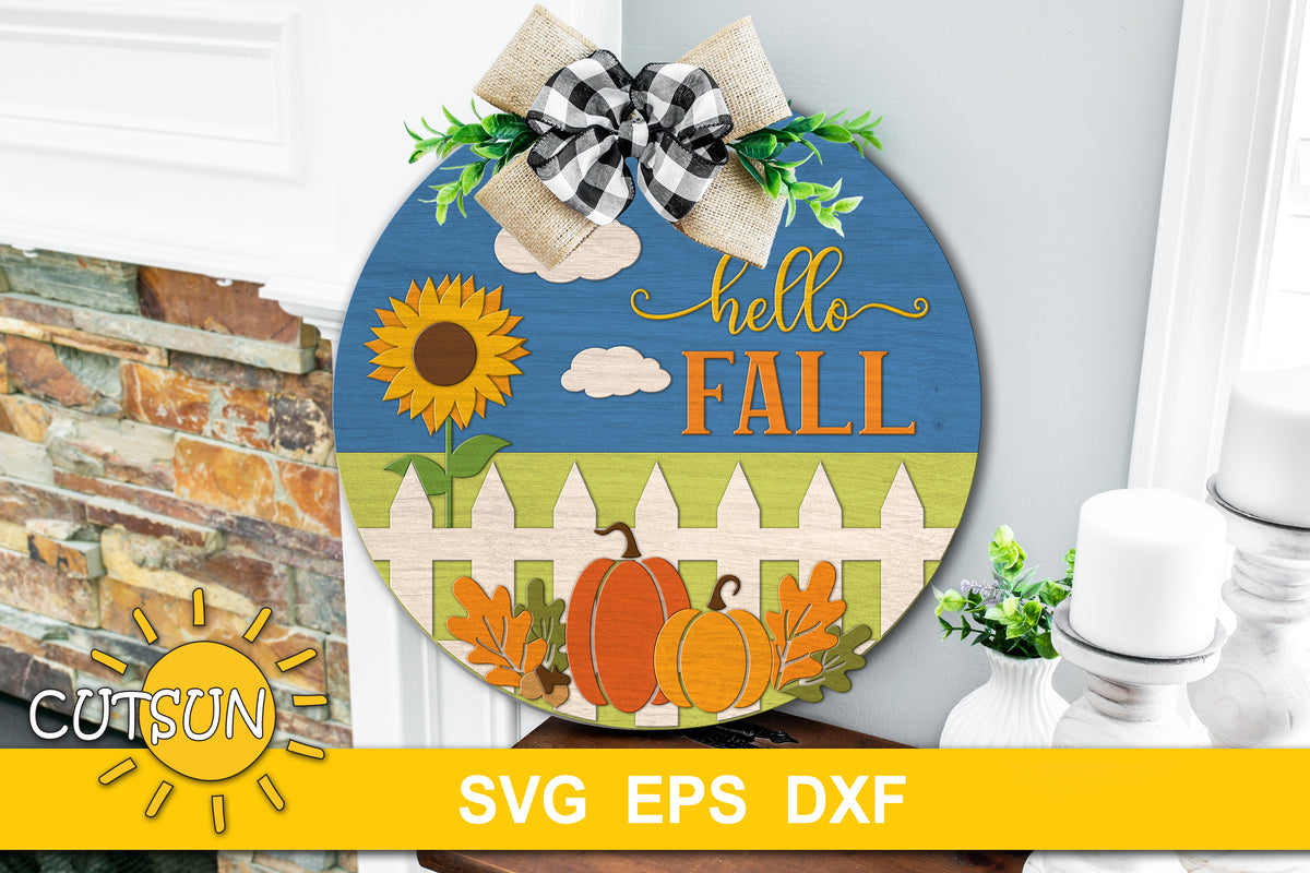 Hello Fall Round File Hello Fall Round sign SVG | Hello Fall Door hanger SVG Laser cut file ...