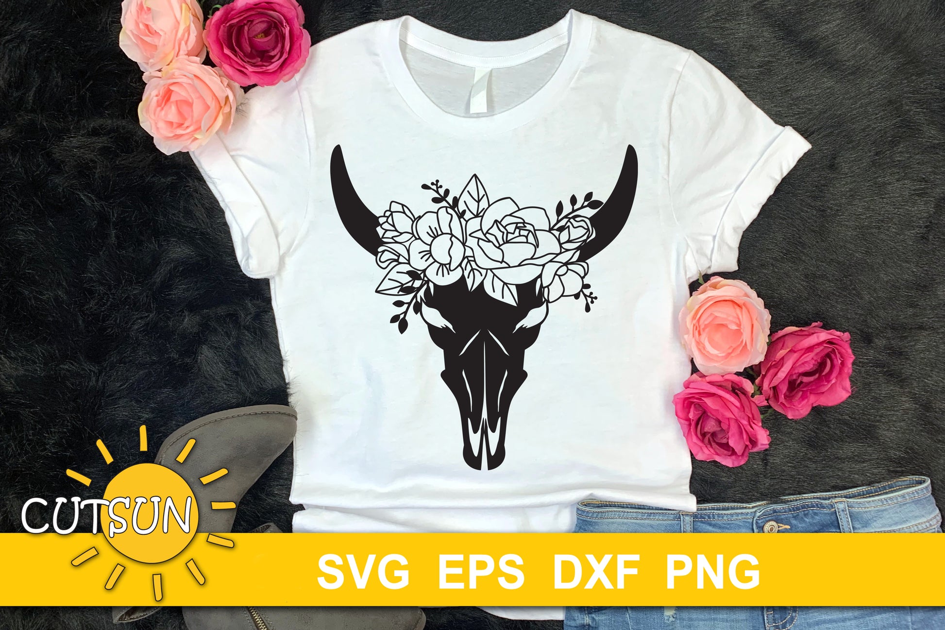 Floral Cow Skull SVG