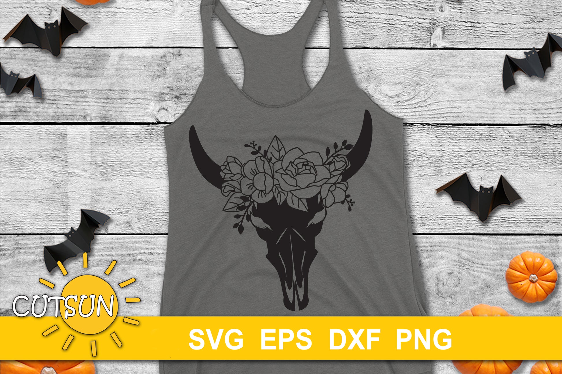 Floral Cow Skull SVG