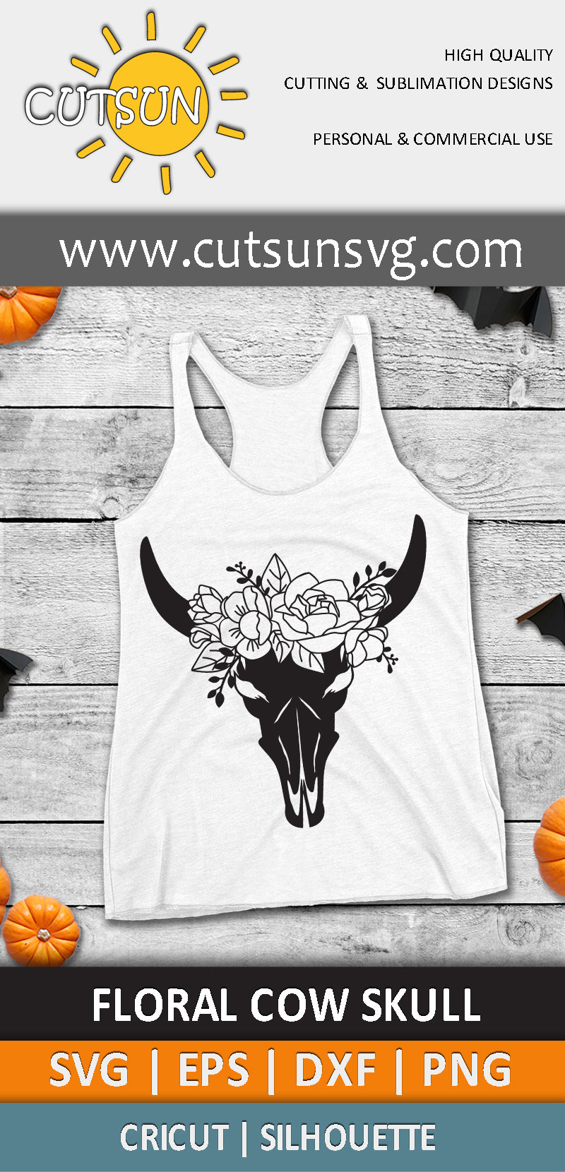 Floral Cow Skull SVG