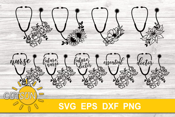 Floral stethoscope SVG bundle