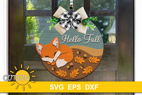 Sleeping Fox Hello Fall sign SVG