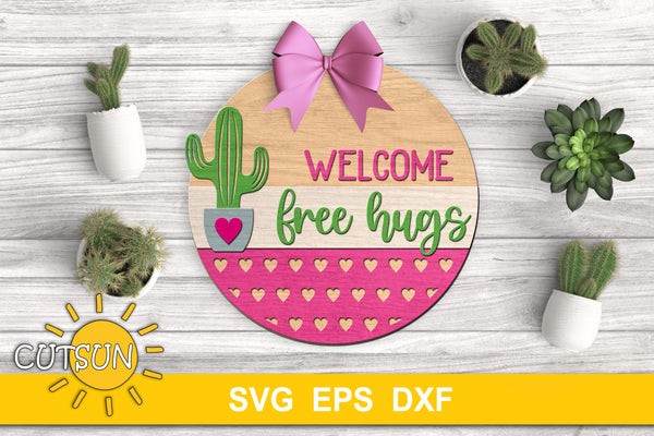 Valentines Day Door hanger svg | Cactus Free Hugs Door hanger svg