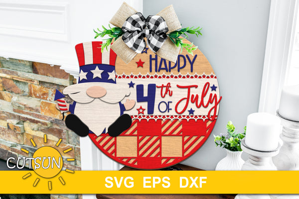 Patriotic Gnome Door Hanger SVG | Happy 4th of July SVG