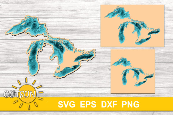 3D Layered Map Great Lakes SVG
