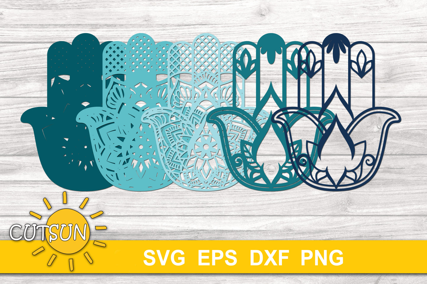 3D Layered Mandala Hamsa hand SVG - 5 layers