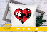 Distressed Heart Buffalo plaid with a Paw print SVG