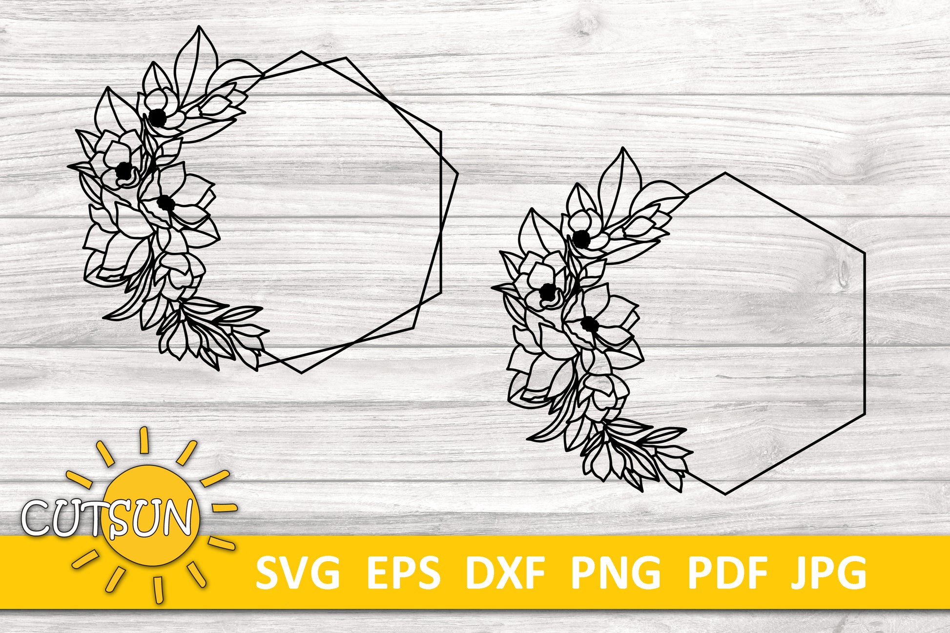 Floral Hexagon Frame Magnolia SVG