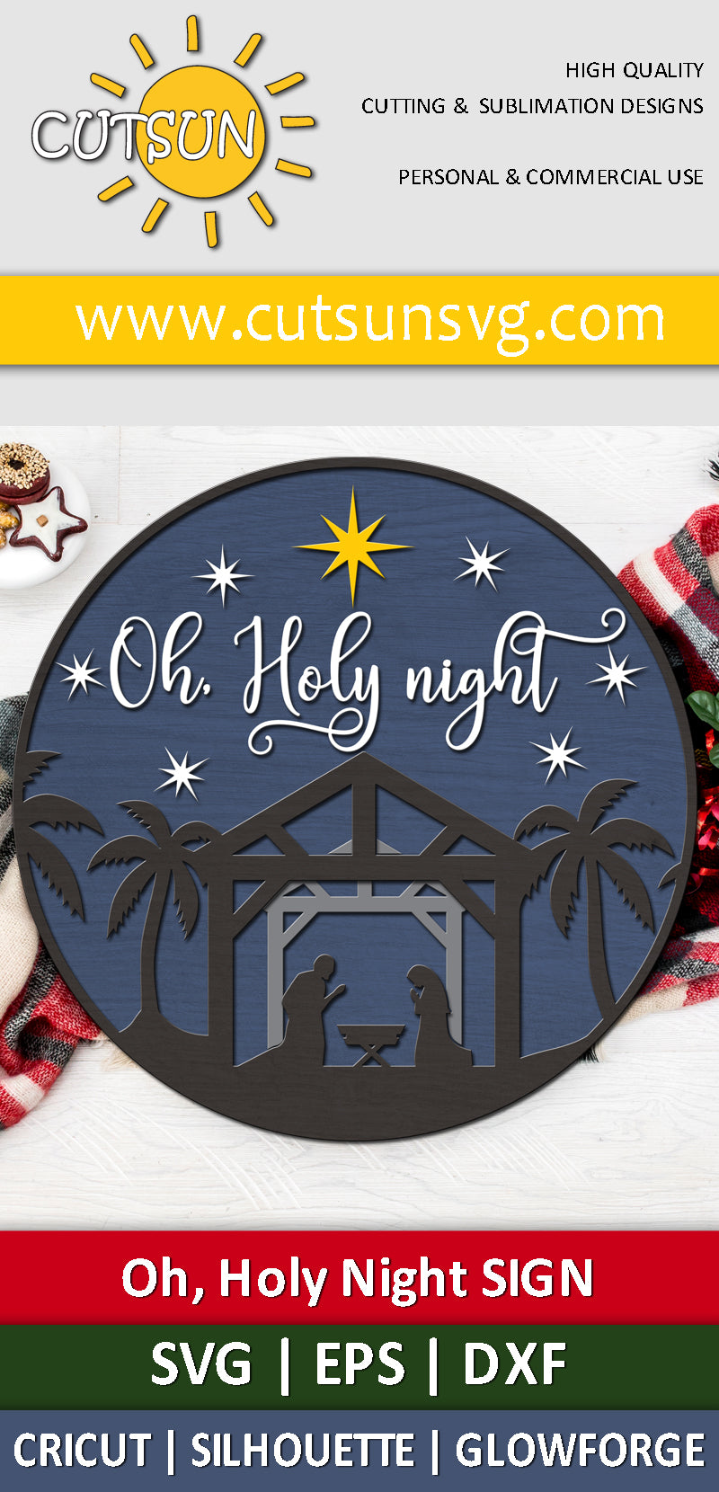 Oh Holy Night Round Sign SVG
