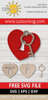 Stitched heart keyring and skeleton key Glowforge SVG free