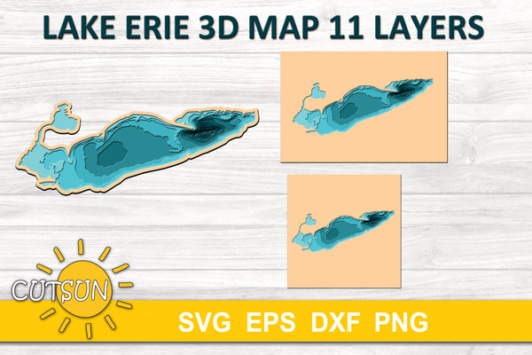 3D Layered Lake Erie Depth Map SVG