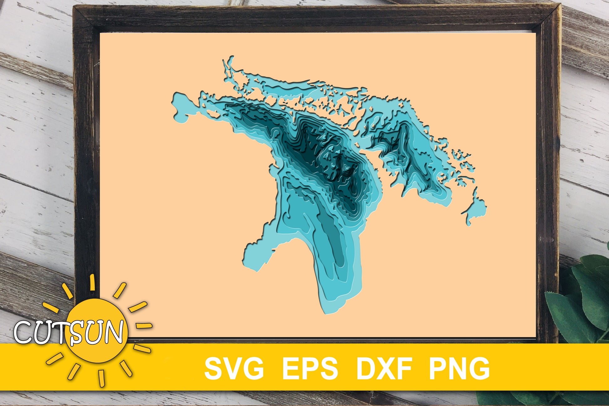 3D Layered Lake Huron depth map 9 layers Cutsunsvg