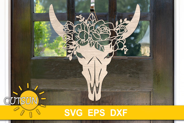 Floral Cow Skull Door hanger SVG