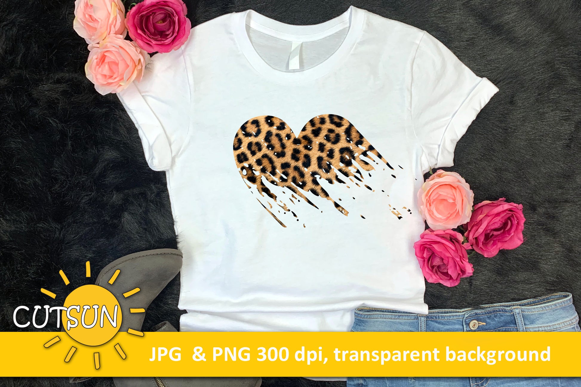 Distressed Leopard Heart sublimation design