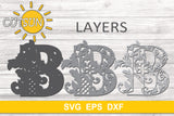 3D Alphabet Layered Mandala B -  3 layers cut file SVG