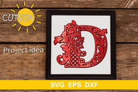 3D Alphabet Layered Mandala D -  3 layers cut file SVG