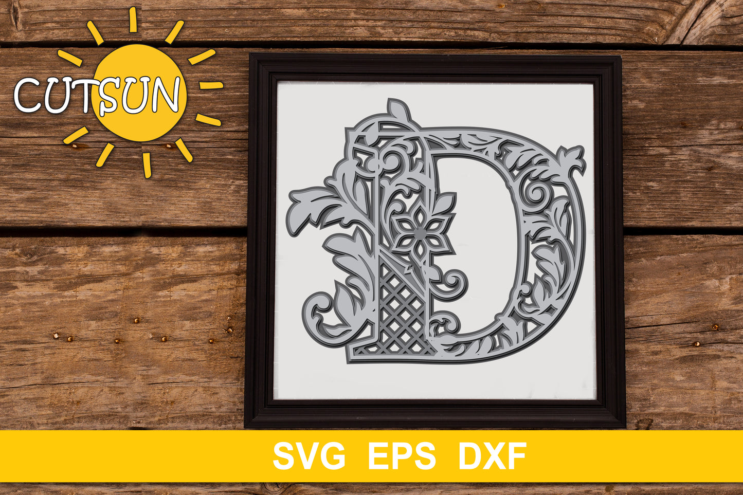 3D Alphabet Layered Mandala D -  3 layers cut file SVG