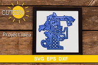 3D Alphabet Layered Mandala F -  3 layers cut file SVG