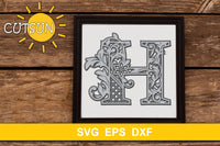 3D Alphabet Layered Mandala H -  3 layers cut file SVG