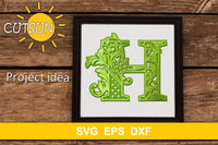 3D Alphabet Layered Mandala H -  3 layers cut file SVG