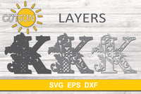 3D Alphabet Layered Mandala K -  3 layers cut file SVG