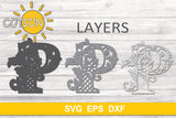 3D Alphabet Layered Mandala P -  3 layers cut file SVG