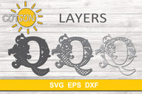 3D Alphabet Layered Mandala Q -  3 layers cut file SVG