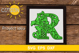 3D Alphabet Layered Mandala R -  3 layers cut file SVG