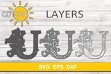 3D Alphabet Layered Mandala U -  3 layers cut file SVG