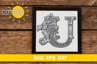 3D Alphabet Layered Mandala U -  3 layers cut file SVG
