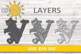 3D Alphabet Layered Mandala V -  3 layers cut file SVG