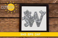 3D Alphabet Layered Mandala W -  3 layers cut file SVG