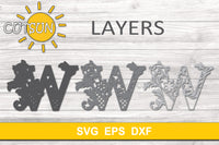 3D Alphabet Layered Mandala W -  3 layers cut file SVG
