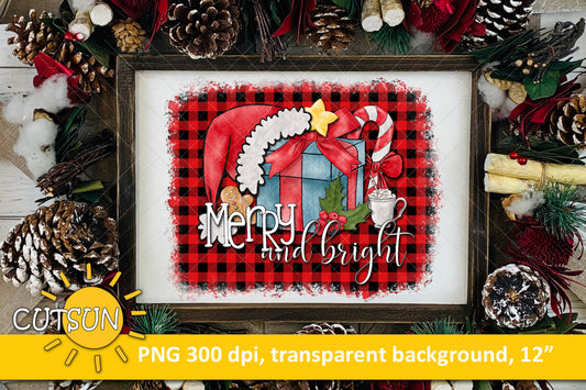 Merry and Bright Christmas sublimation design download