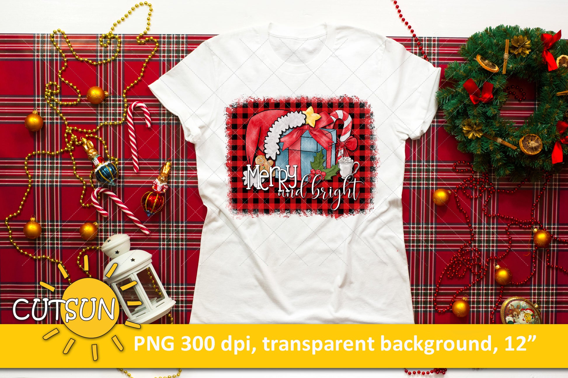 Merry and Bright Christmas sublimation design download