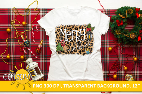 Merry and Bright Christmas sublimation design