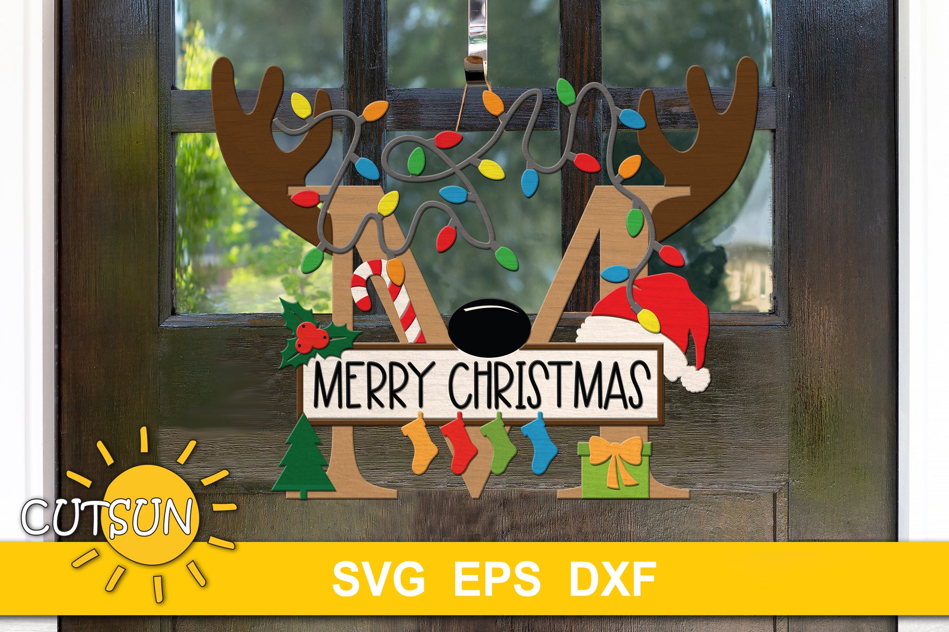 Letter M Christmas monogram door hanger SVG