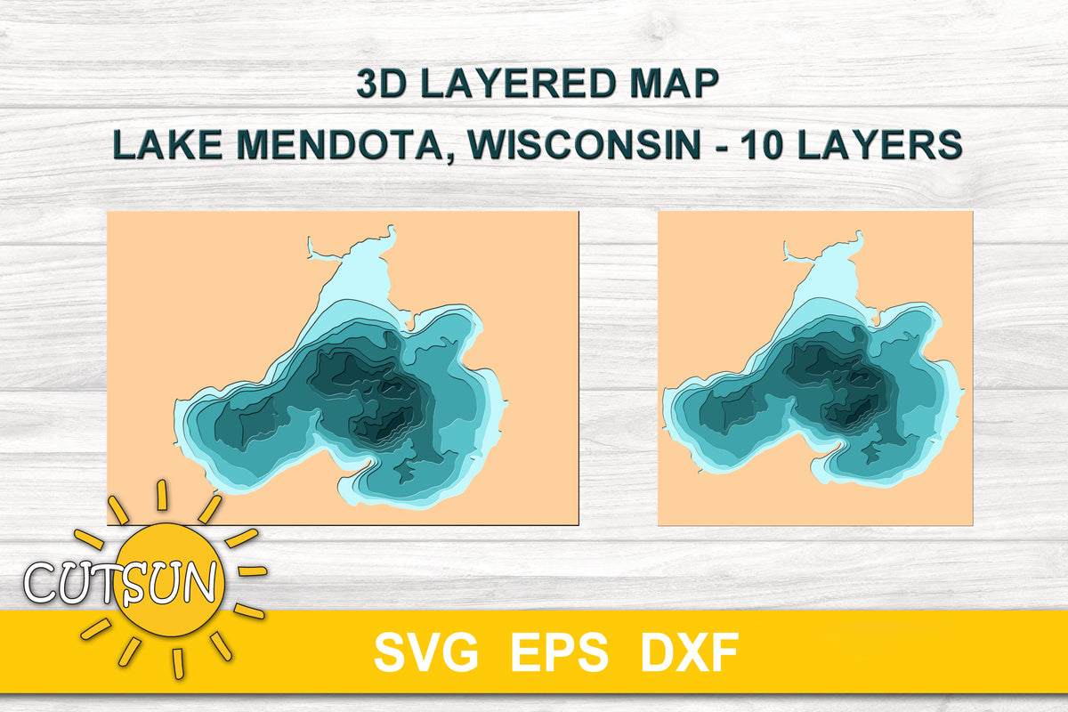 3D Layered Lake Mendota depth map 10 layers Cutsunsvg