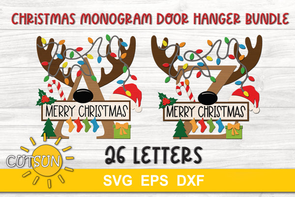 Christmas Monogram Door Hanger SVG Bundle | Christmas door hanger SVG | Laser cut file