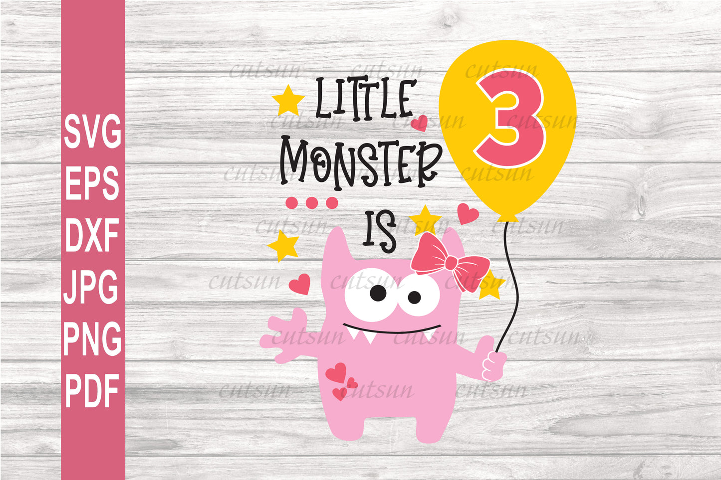Little Monster is Three SVG | Baby monster Girl SVG
