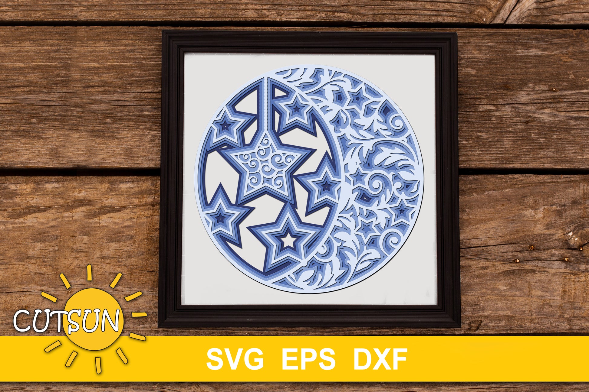 3D Layered Moon with Stars SVG