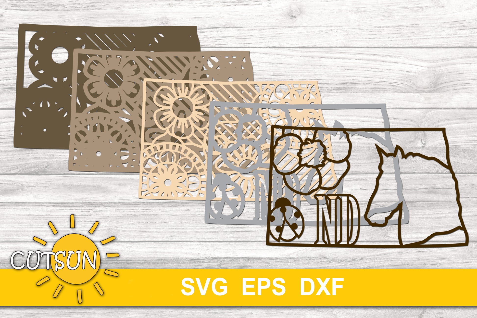 3D Layered North Dakota SVG