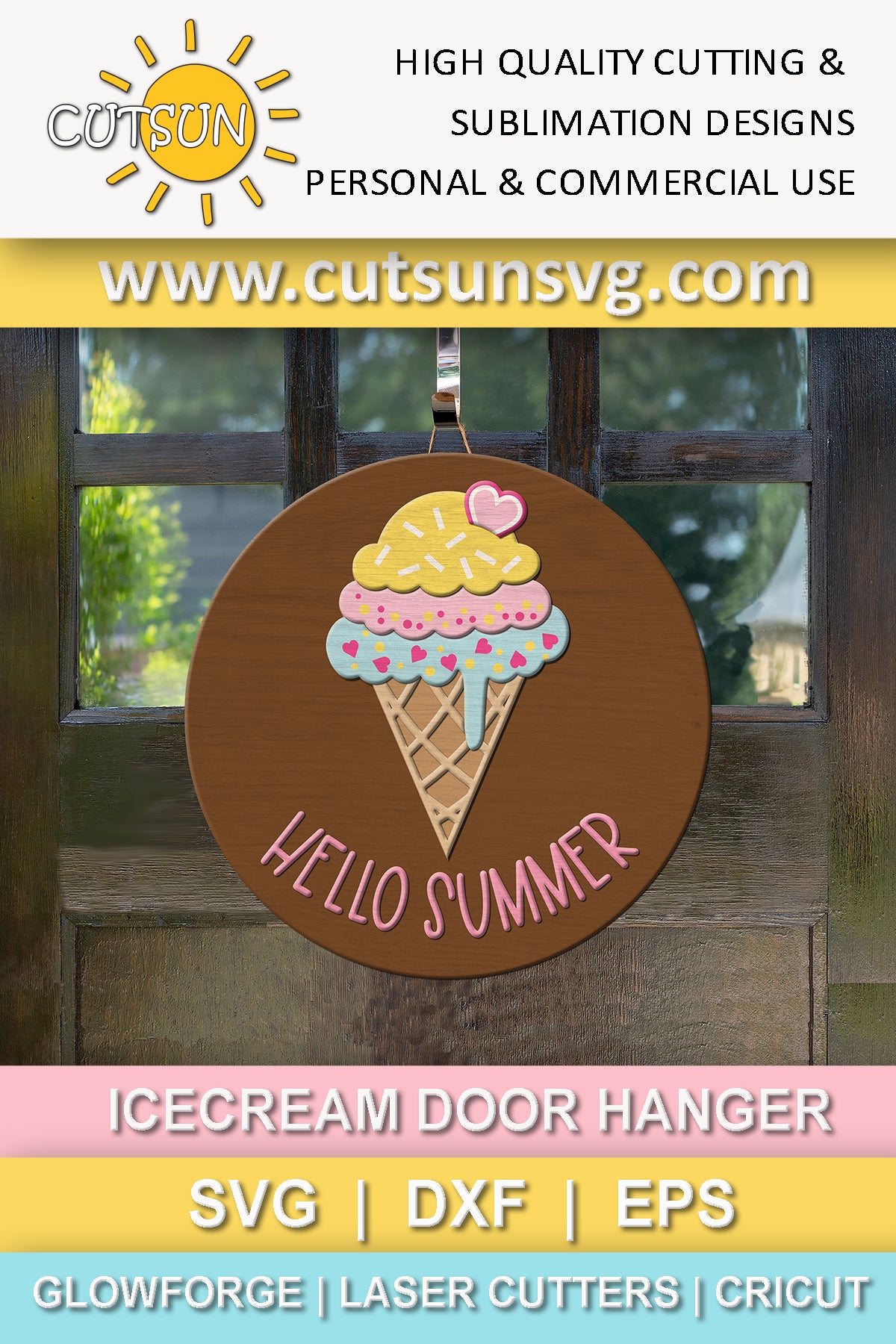Icecream cone door hanger Hello Summer