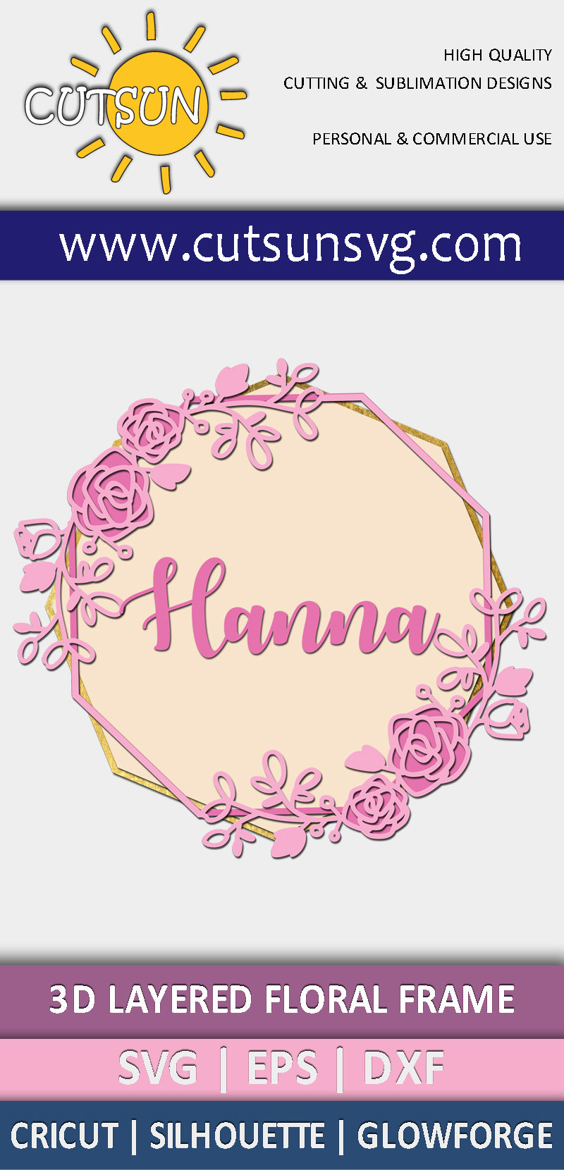 3D Layered Floral frame SVG