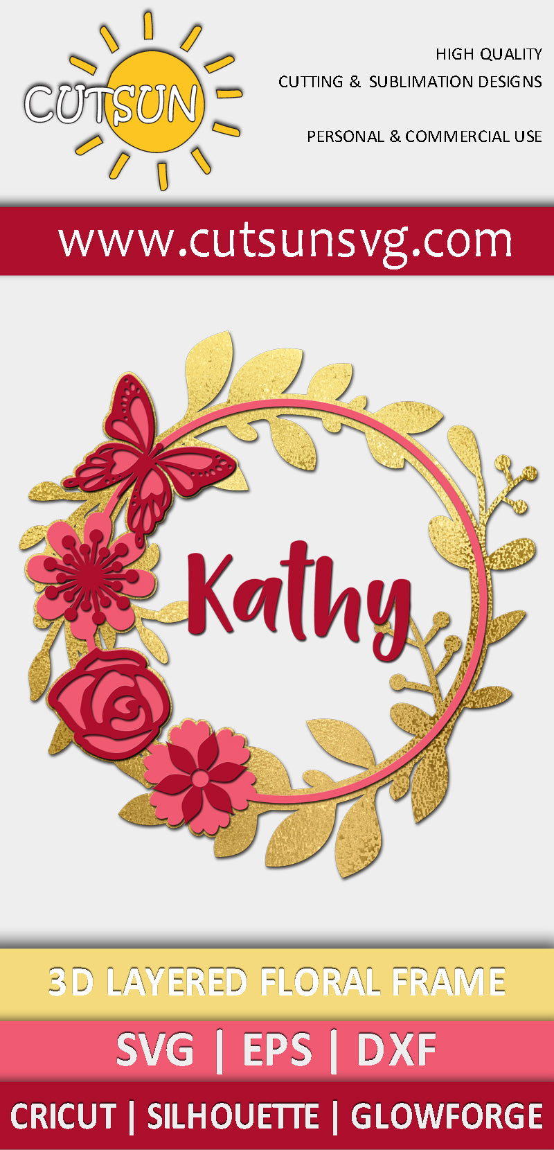 3D Layered Floral frame SVG