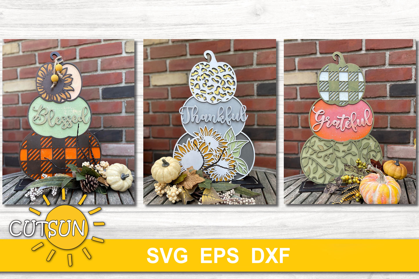 Stacked Patterned standing pumpkins SVG