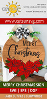 Merry Christmas Round Sign SVG | Christmas Door Welcome Sign with Poinsettia bouquet