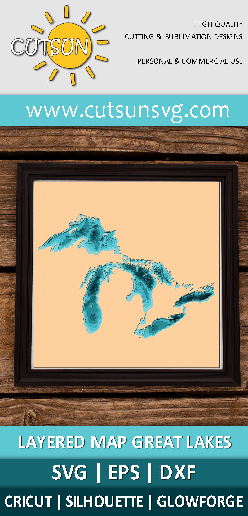 3D Layered Depth Map Great Lakes - 10 layers – Cutsunsvg