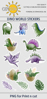Stickers bundle - 38 Dino & leaves stickers, white border