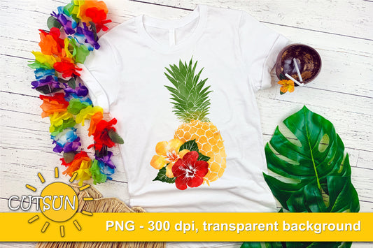 Pineapple sublimation watercolor with hibiscus